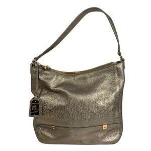 RLL Lauren Ralph Lauren Bronze Metallic Leather Shoulder Bag Purse Charm Fob